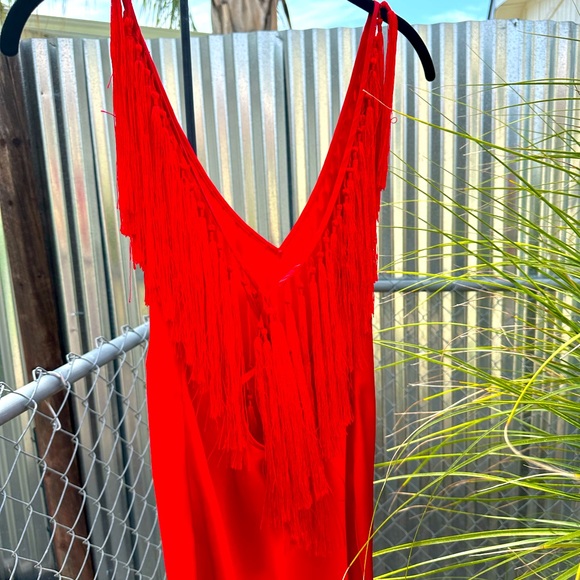Diane Von Furstenberg Tops - DIANE VON FURSTENBURG RED SILK FRINGE TOP